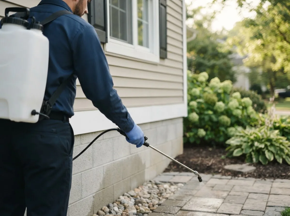 Pest control technician inspecting a home in Saugatuck, MI